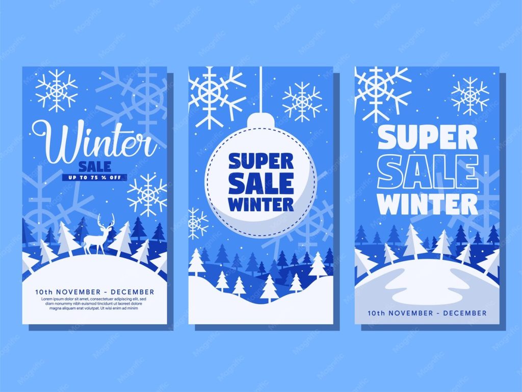 aesthetic winter sale story template winter clearance Instagram story template with icicles and sale tag