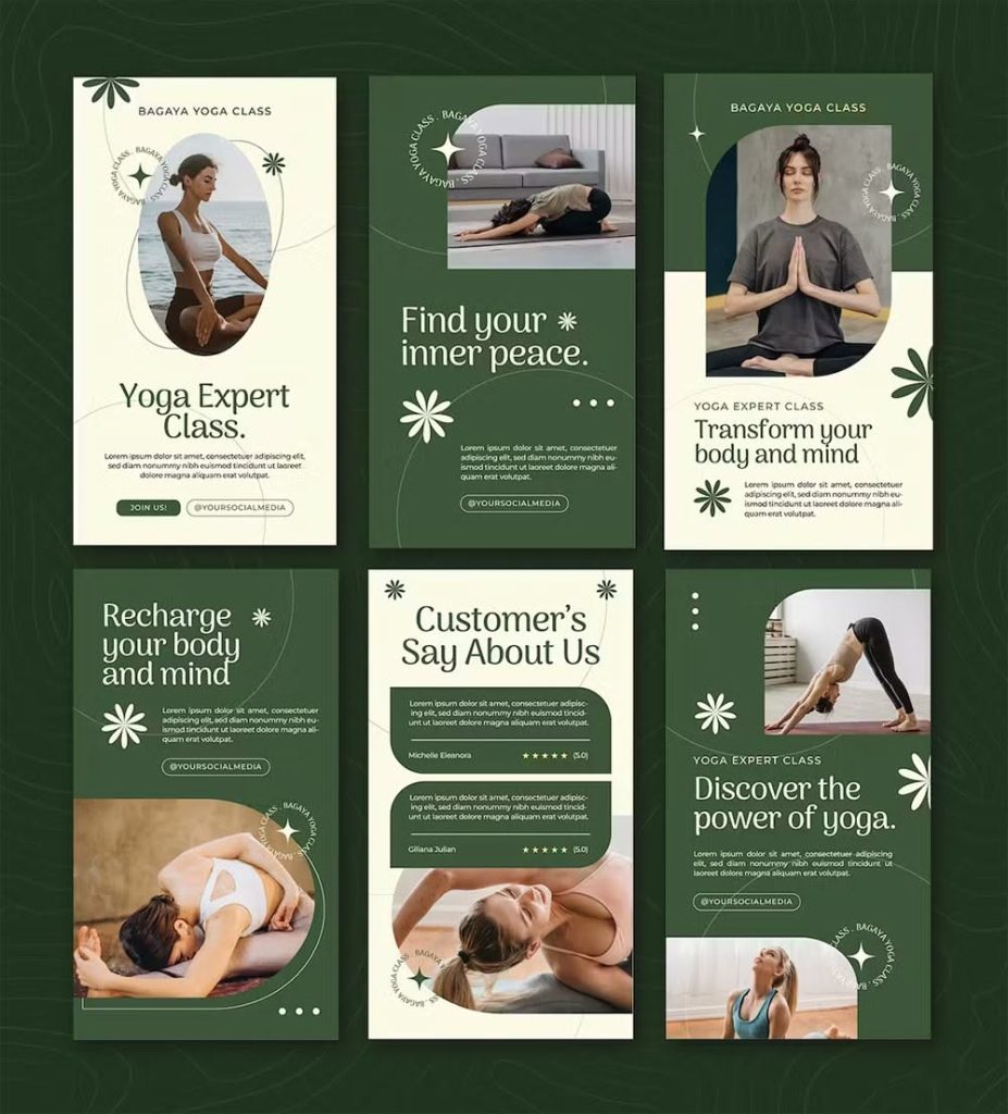 aesthetic workout story template stretching recovery routine template for Instagram story with yoga poses