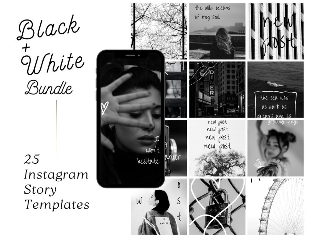 black and white aesthetic photography Instagram story template with high contrast