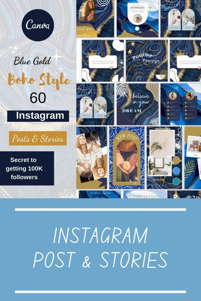 blue aesthetic instagram story template indigo boho pattern Instagram story template