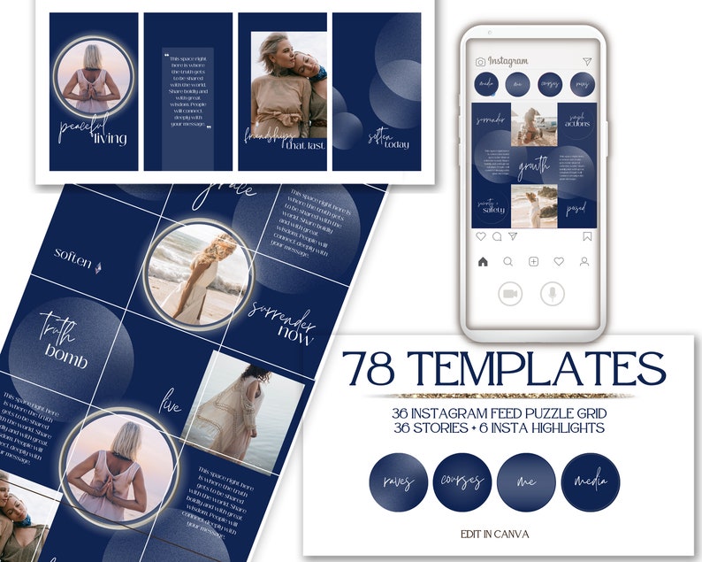 blue aesthetic instagram story template minimalist navy grid Instagram story template