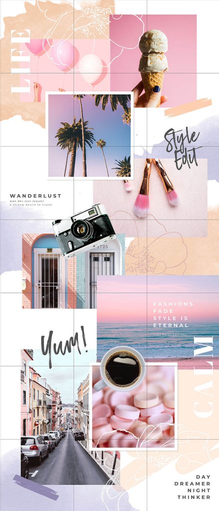 editable aesthetic story template watercolor wash Instagram story template with brush strokes and pastel splashes