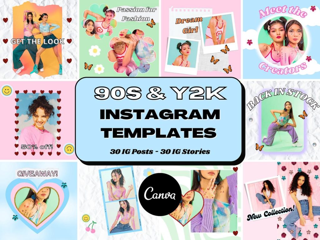 editable aesthetic story template Y2K throwback Instagram story template with butterfly clips and neon colors