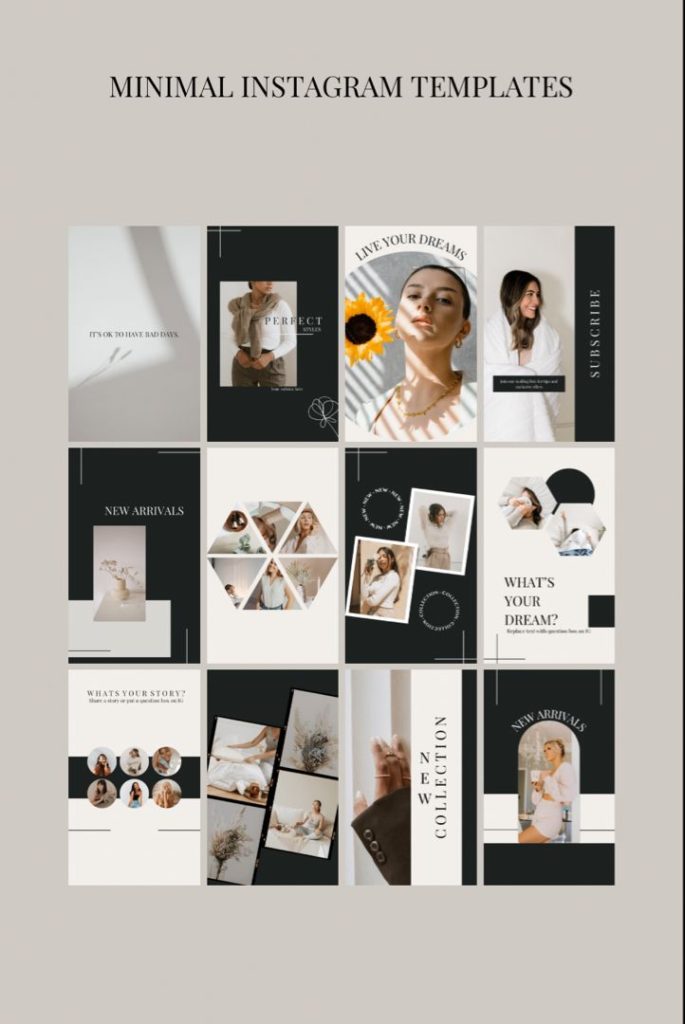 elegant aesthetic instagram story template monochrome black and white Instagram story template with minimalist geometric shapes