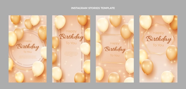 elegant birthday instagram story template white gold geometric birthday story template