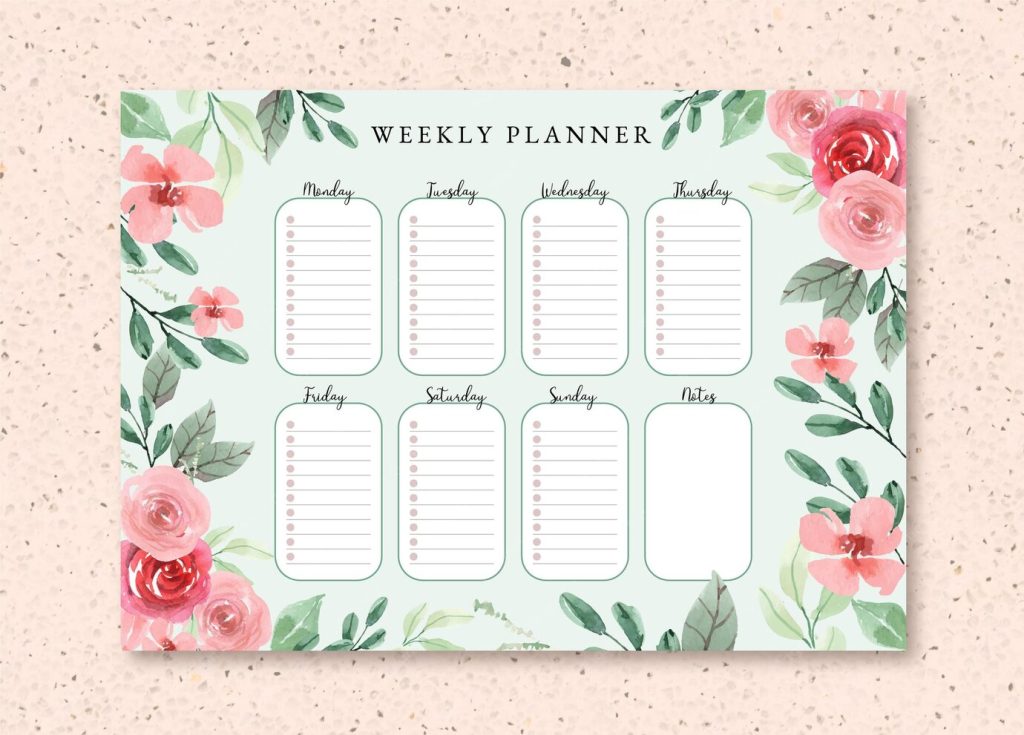 floral aesthetic weekly planner story template with watercolor flowers