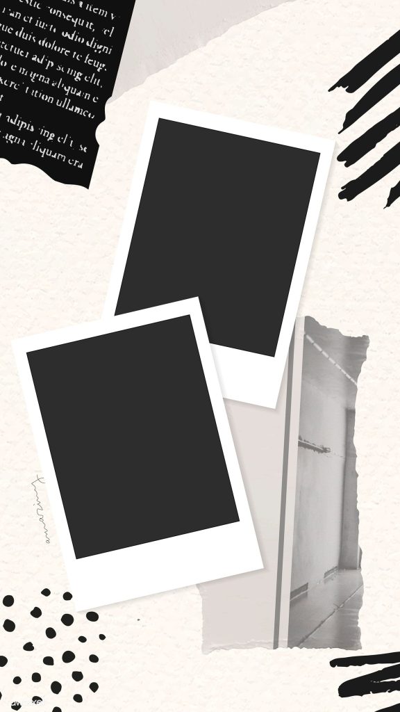 grunge aesthetic story template collage with ripped paper and polaroid frames on smartphone