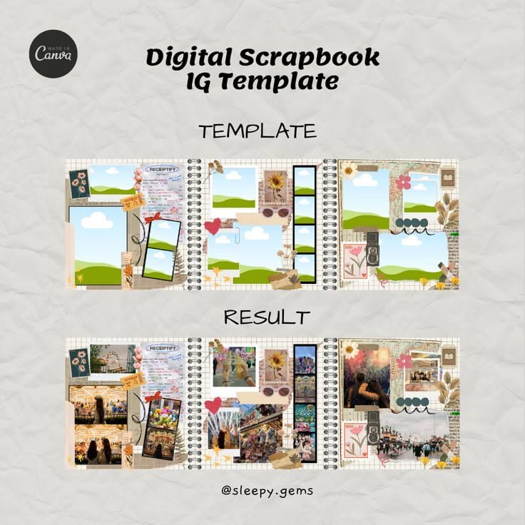 instagram story collage template aesthetic Instagram story scrapbook collage template with stickers and tape