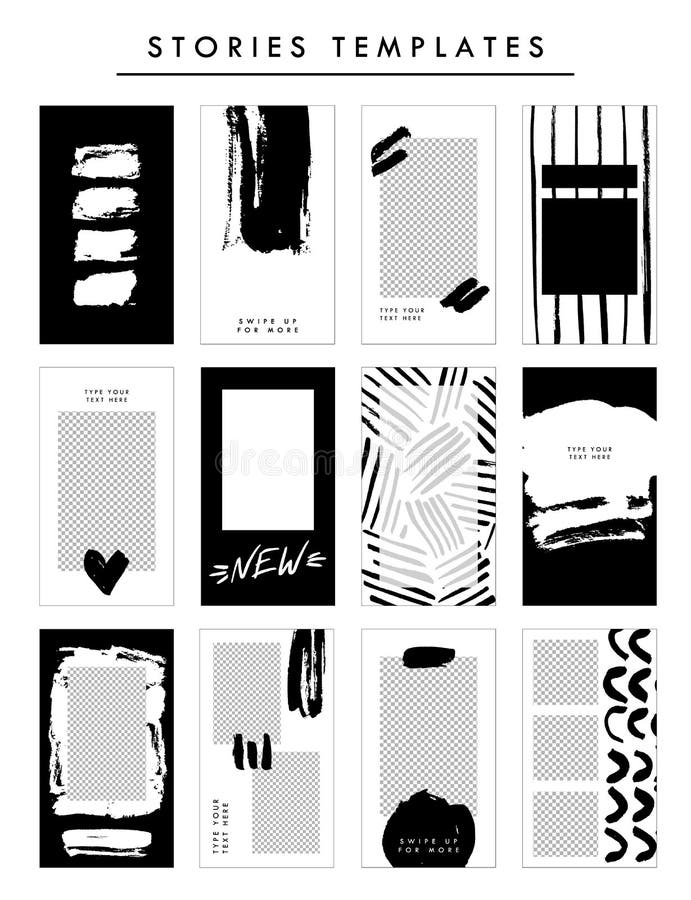 Minimalist line art aesthetic story template download with simple black and white illustrations