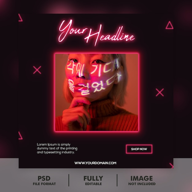 modern aesthetic instagram story template neon glow Instagram story template with bright pink and blue neon text on dark background