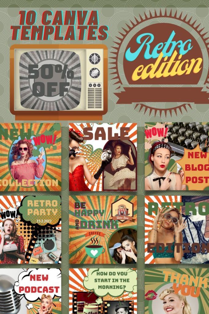 Retro pop collage aesthetic story template download with bold colors and cutout shapes