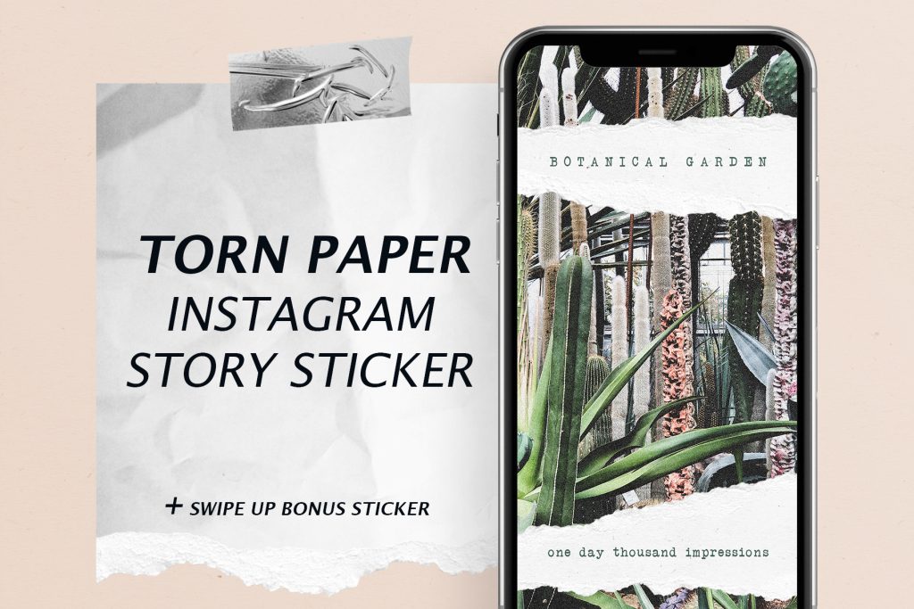 Scrapbook-style sad quote Instagram story template with torn paper edges and stickers