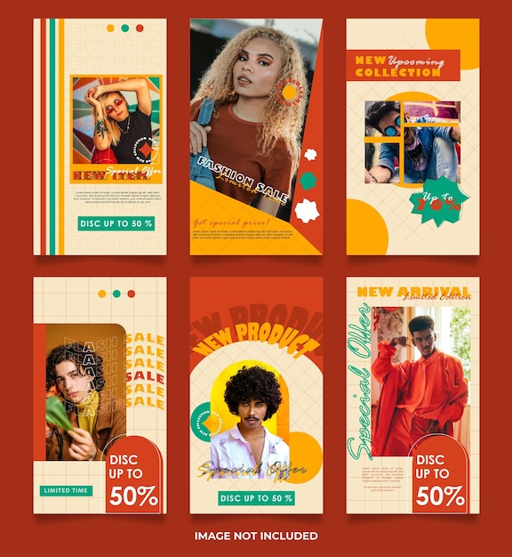 vintage aesthetic fashion sale story template with retro typography